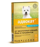 Капли против внешних и внутренних паразитов Байер Адвокат для собак от 4-10 кг 3 пипетки*1мл Капли против внешних и внутренних паразитов Байер Адвокат для собак от 4-10 кг 3 пипетки*1мл
