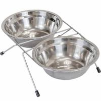 Миска двойная напольная ЭКО металл 2*1л хром/1313хром/Дарэлл Миска двойная напольная ЭКО металл 2*1л хром/1313хром/Дарэлл