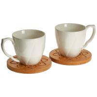 Набор чайный "DECO" 4 предмета (2 кружки 180 мл+2 подставки бамбуковые)  AK1-0033 /24шт/ Alpenkok