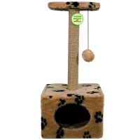 Когтеточка домик с полкой квадрат мех джут коричневый с игрушкой 35*35*77см/DONBARON Когтеточка домик с полкой квадрат мех джут коричневый с игрушкой 35*35*77см/DONBARON