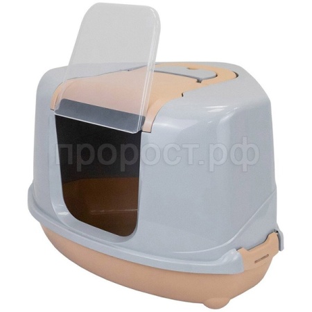 Туалет бокс д/кошек ZooM угловой 57*46*37см бежевый низ/светло-серый верх/2937/Дарэлл