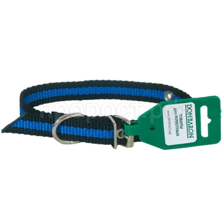 Ошейник 1сл капрон 20мм черный с синей полосой DONBARON