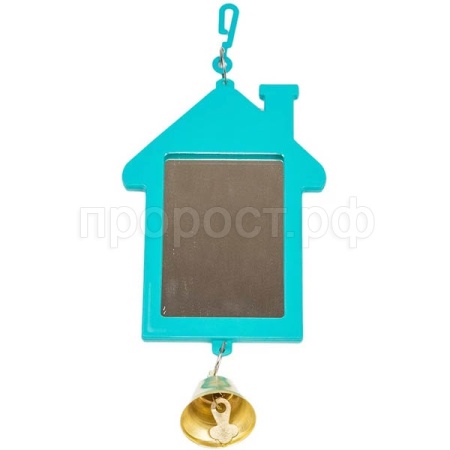 Игрушка д/птиц Zoo-M Зеркало Избушка с колокольчиком блистер бирюза/5007/Дарэлл