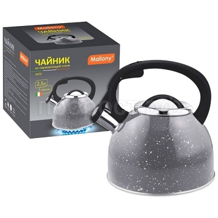 Чайник 2,5л Arte нерж. сталь серый с белыми точками, со свистком 005171 /12шт/Mallony