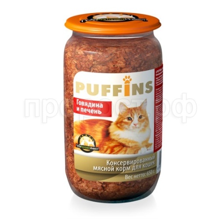 Корм для кошек Пуффинс 650гр  говядина/печень