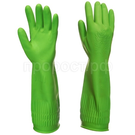 Перчатки хозяйственные латексные опудренные S удлиненный манжет зеленый 87285 /12шт/