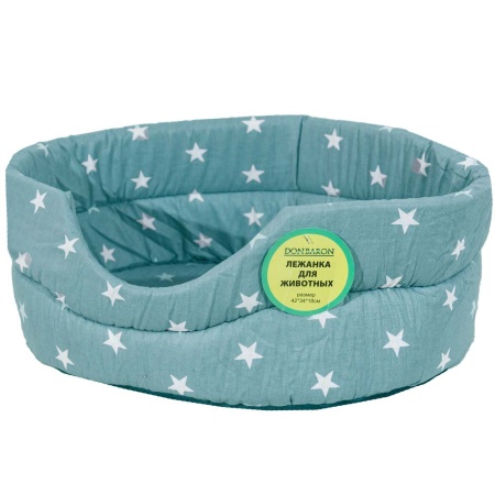 Лежанка овальная стеганая поролоновая хлопок Звезды МИКС 42*34*18см/DONBARON