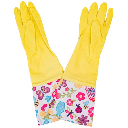 Перчатки хозяйственные латексные опудренные M удлиненный манжет с рис. желтый 87683 /12шт/