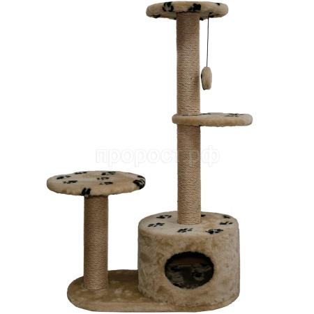 Когтеточка домик с 2-умя полками и домиком круглая мех джут корич с игрушкой 112*66*38см/DONBARON