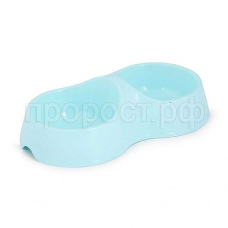 Миска двойная пластик 0,2л Мур мяу голубая