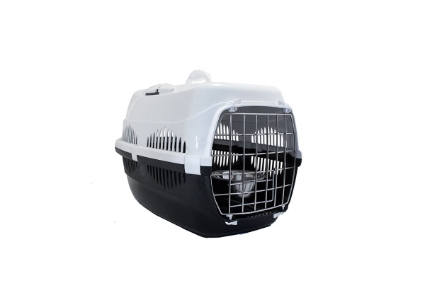 Переноска Спутник №2 ZooM с метал дверцей+наплечный ремень+мис до12кг 33*49*32см сер-бел/4094/