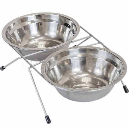 Миска двойная напольная ЭКО металл 2*1л хром/1313хром/Дарэлл Миска двойная напольная ЭКО металл 2*1л хром/1313хром/Дарэлл