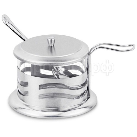 Сахарница DOLCE 250мл стекл. в корпусе из нерж стали, с крышкой и ложечкой /005489/12шт/ Mallony