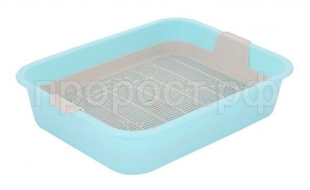 Туалет для кошек Мур мяу глубокий с сеткой голубой